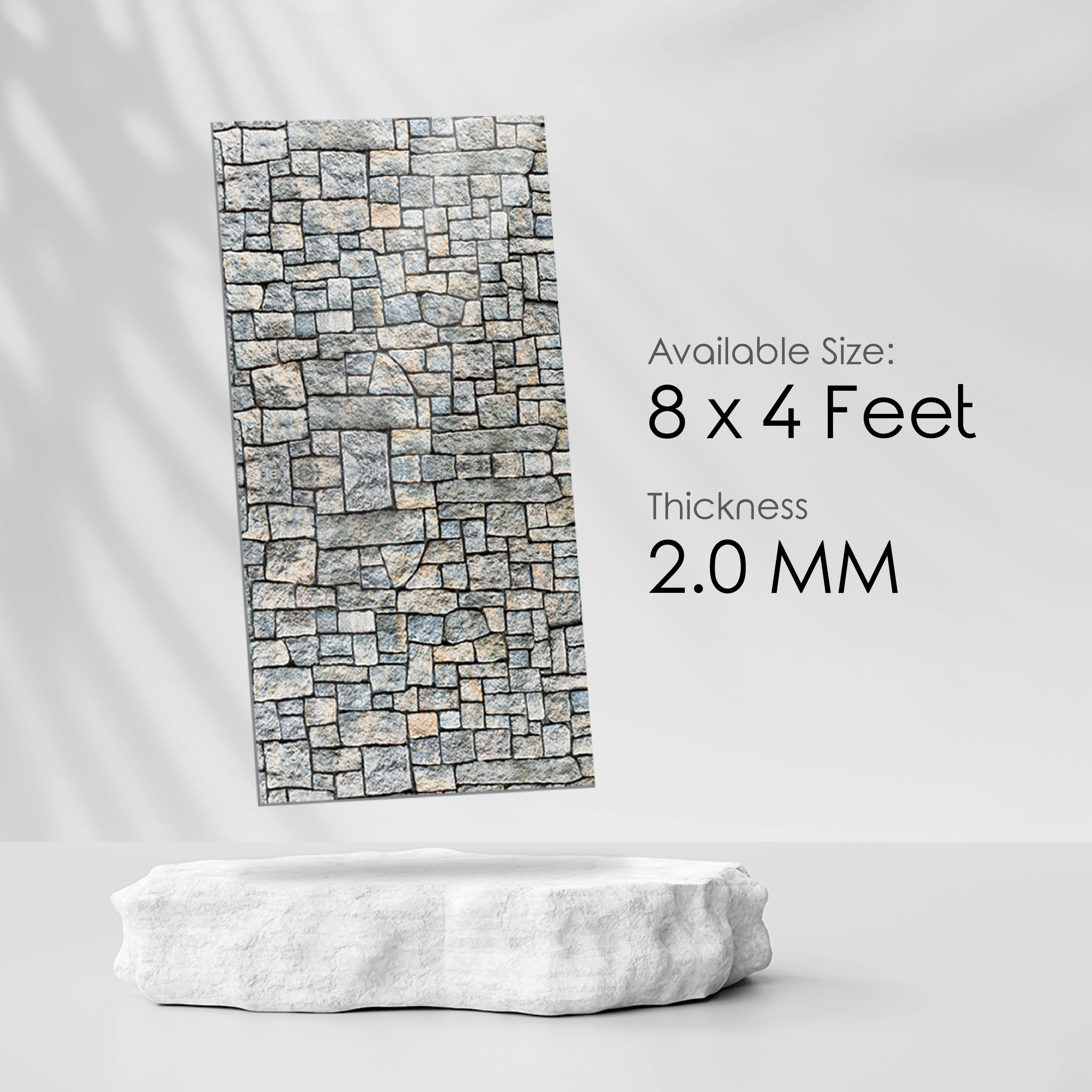 Grey Cobblestone  Polygranite Sheet (8*4ft.) | Brick & 3D Effect Sheets Collection