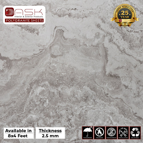 Geode Grey Polygranite Sheet (8*4ft.) | Glossy Finish Polygranite Sheet Collection