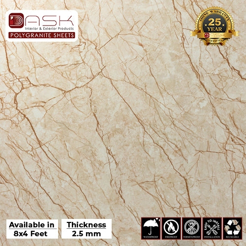 Champagne Marble Polygranite Sheet (8*4ft.) | Glossy Finish Polygranite Sheet Collection