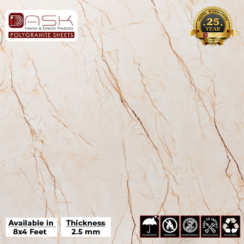 Copper Beige Polygranite Sheet (8*4ft.) | Glossy Finish Polygranite Sheet Collection