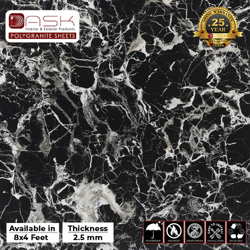 Black Agate Polygranite Sheet (8*4ft.) | Matte Finish Polygranite Sheet Collection