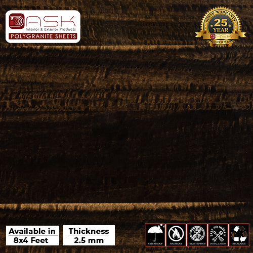 Ebony Hickory Polygranite Sheet (8*4ft.) |Premium Glossy Finish Polygranite Sheet Collection