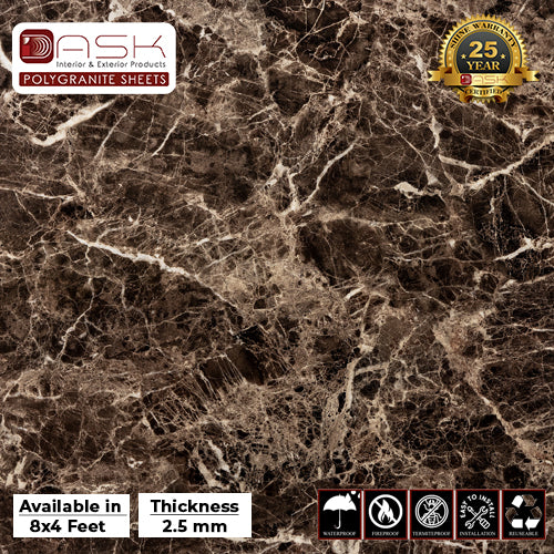 Deep Earth Polygranite Sheet (8*4ft.) |Premium Glossy Finish Polygranite Sheet Collection