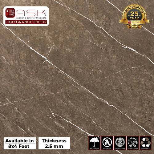 Earthen Marble Polygranite Sheet (8*4ft.) |Premium Glossy Finish Polygranite Sheet Collection