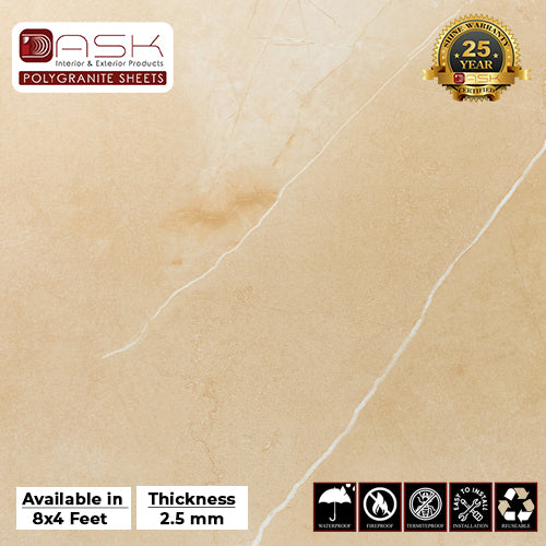 Beige Classic Polygranite Sheet (8*4ft.) |Premium Glossy Finish Polygranite Sheet Collection