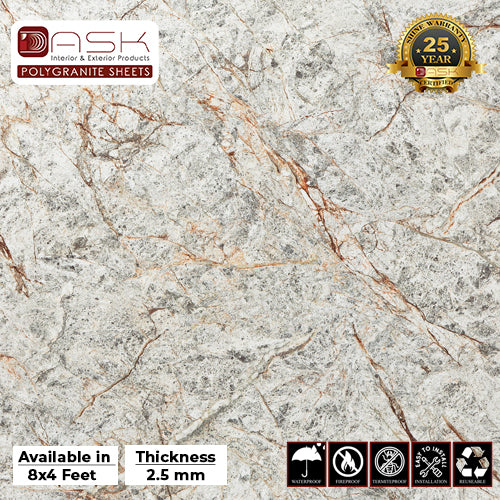 Coppered Grey Polygranite Sheet (8*4ft.) |Premium Glossy Finish Polygranite Sheet Collection