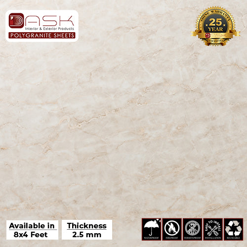 Ivory Marble Polygranite Sheet (8*4ft.) |Premium Glossy Finish Polygranite Sheet Collection