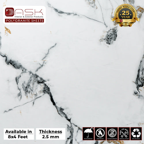 Natural White Polygranite Sheet (8*4ft.) |Premium Glossy Finish Polygranite Sheet Collection