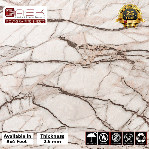 Chestnut Marbled Polygranite Sheet (8*4ft.) | Glossy Finish Polygranite Sheet Collection