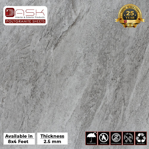 Grey Snow Polygranite Sheet (8*4ft.) |Premium Textured Finish Polygranite Sheet Collection