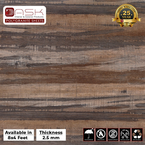 Artisian Wood Polygranite Sheet (8*4ft.) | Wooden Textured Finish Polygranite Sheet Collection