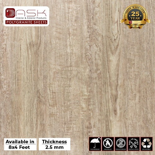 Cask White Polygranite Sheet (8*4ft.) | Wooden Textured Finish Polygranite Sheet Collection